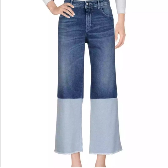 Seafarer Harry Two Tone Wide Leg Denim Italian Designer Rare Women 26 Raw Hem - Picture 4 of 12